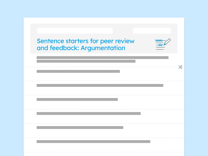 sentence starters for peer review and feedback: argumentation